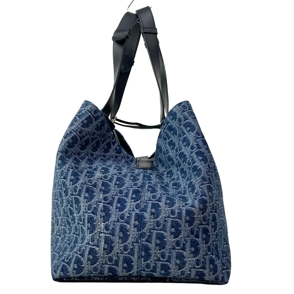 Christian Dior Toujours Bag Large Tote Bag Blue Dark Navy Jacquard Leather